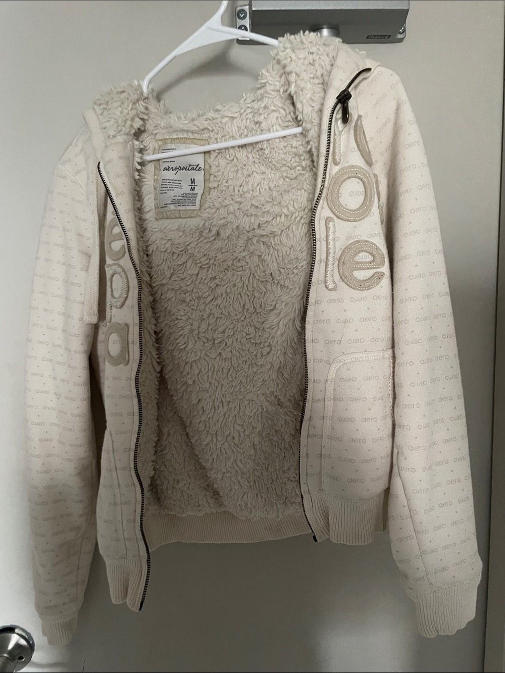 Aeropostale Cream Sherpa-Lined Zip Hoodie Jacket